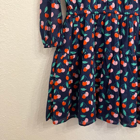 NWT Crewcuts Cherry Print Dress Girl’s 12 Navy Tiered Cotton Long Sleeve Cute - Picture 4 of 12